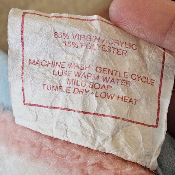 Vintage Blue Rockinghorse Baby Blanket Hearts Acryl Velours Biederlack USA Made - Picture 7 of 7